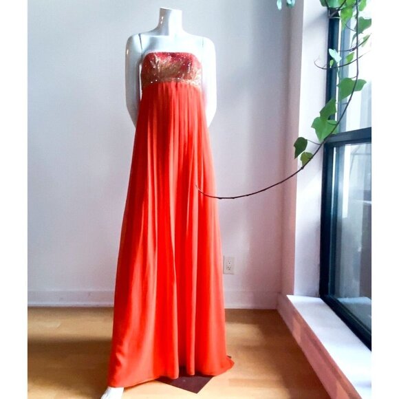 NWT Aidan Mattox Orange Beaded Empire Waist Grecian Silk Chiffon Gown 2 - Picture 2 of 10